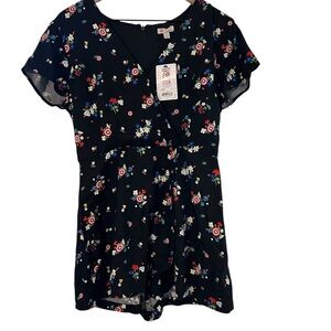 Floral Black Short Sleeve Wrap Dress - Unbranded